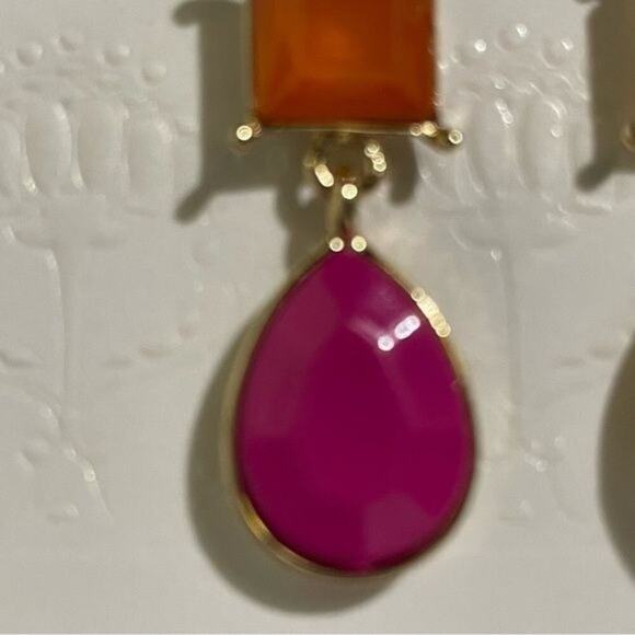 Earrings Dangle Teardrop Shape Bright Colors Pink & Orange - Picture 8 of 8